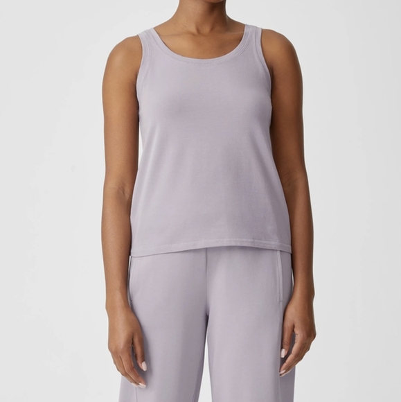 Eileen Fisher Tank Organic Cotton Stretch Jersey Scoop Neck Light Plum L NWT - Picture 3 of 12